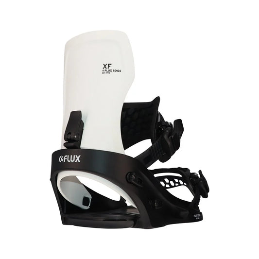 The 2023 Flux XF White Black Men's Snowboard Binding