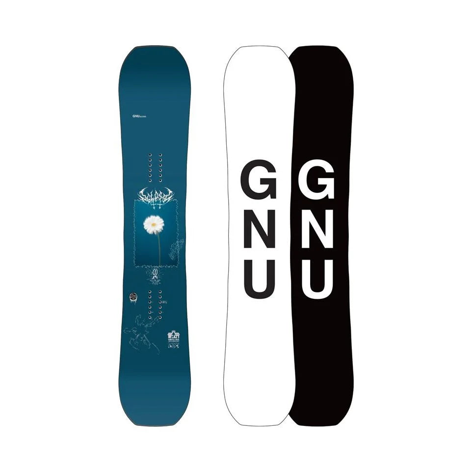 The 2025 GNU Gloss C womens snowboard in blue.