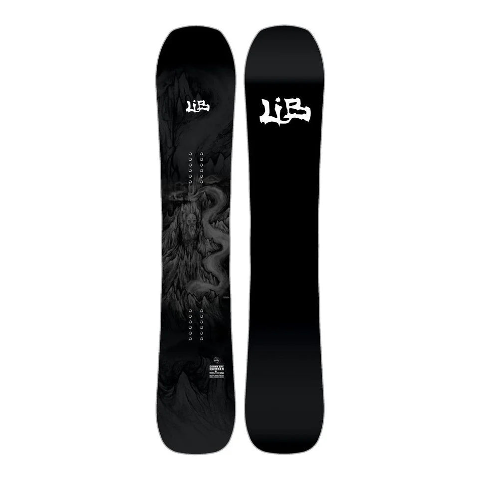 The Lib Tech Skunk Ape Camber Snowboard 2025, in black.