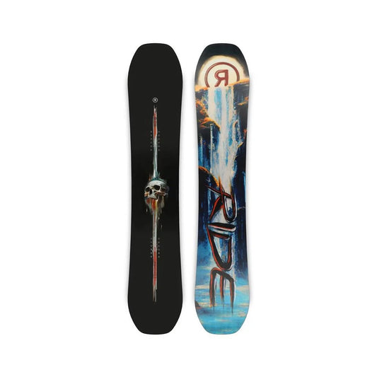 The ride Shadowban Snowboard 2025 in black and blue.