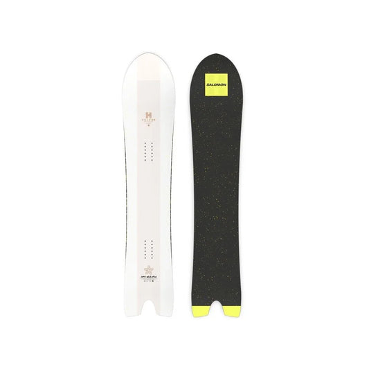 The Salomon Hps Wolle Nyvelt fish snowboard 2025 in white with a black base.