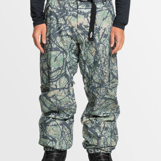 The Quiksilver Snow Down Cargo Men's Snow Pants 2025 in Woodland Abstract Sea Party