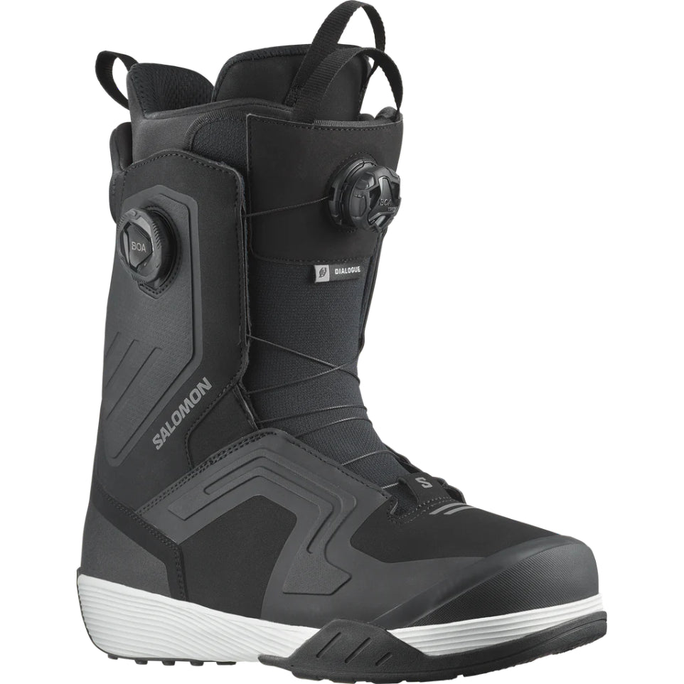 The Salomon Dialogue Dual Boa Men's Snowboard Boots 2025 in Black/Black/White