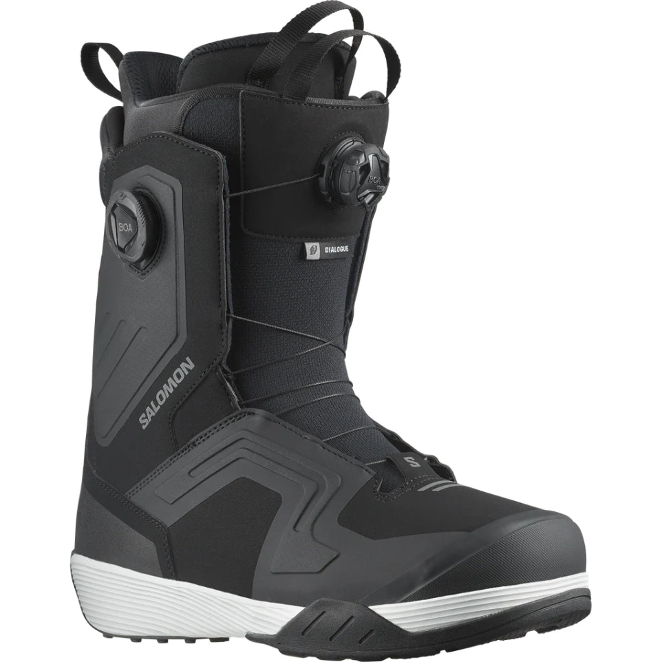 The Salomon Dialogue Dual Boa Wide Men's Snowboard Boots 2025 in Black/Black/White