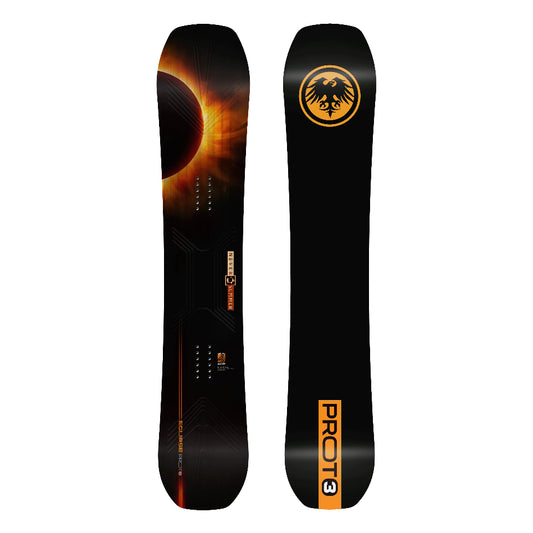 The 2026 Never Summer Proto T3 Eclipse Men's Snowboard in black