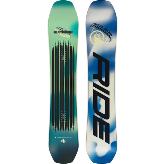 The 2026 Ride Moderator Men's Snowboard in blue