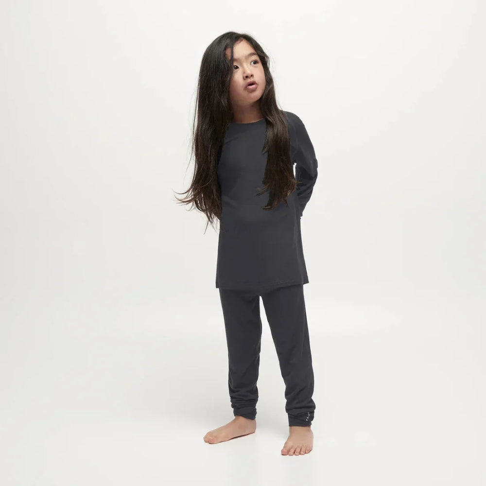 The Le Bent Core Midweight Kid's Raglan Thermals 2023 in Dark Cloud 1