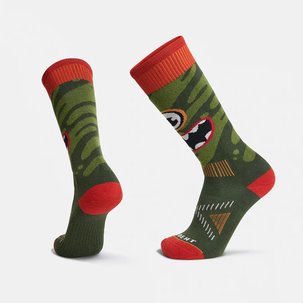 The Le Bent Monster Party Light Cushion Kid's Snow Socks 2023 in Kombu Green