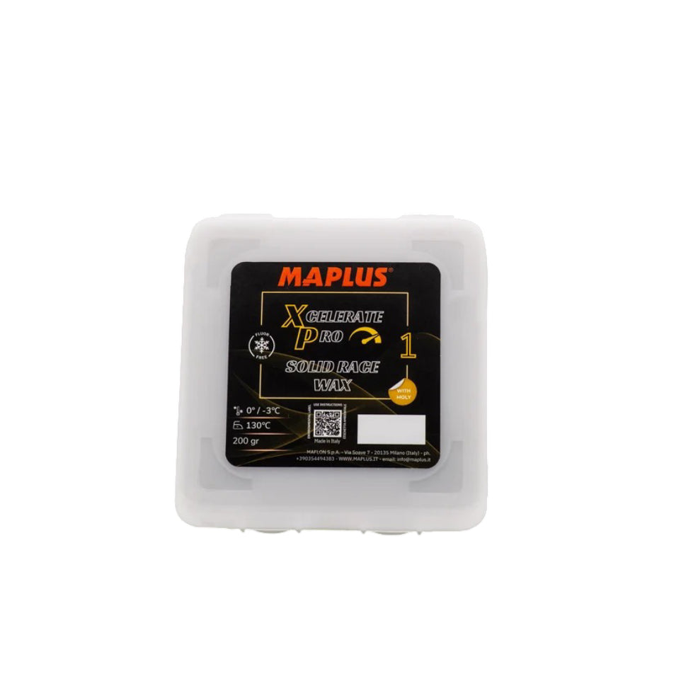 The MAPLUS Xcelerate Pro 1 Solid Race Wax 200g (0°C/-3°C Snow Temp)
