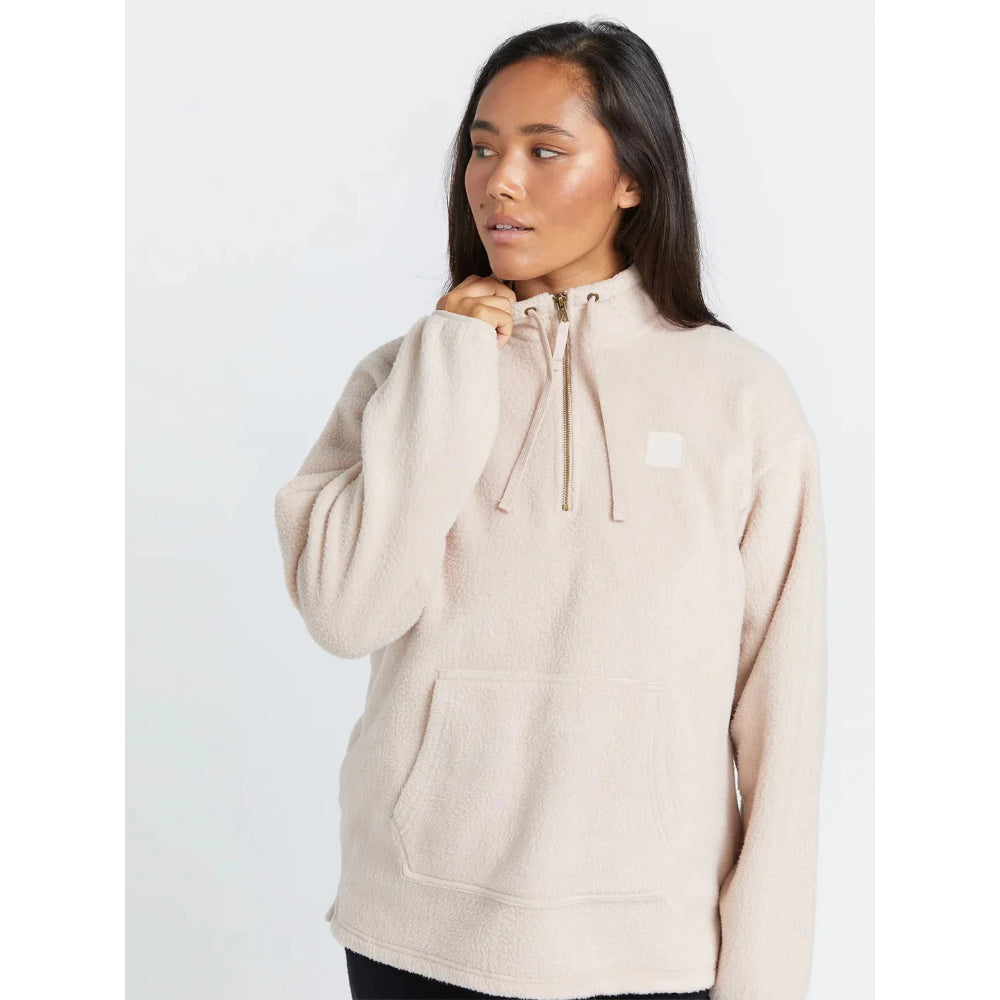 The Volcom Pheelin Phresh Mock Neck Women's Hoodie 2024 in Mushroom 1