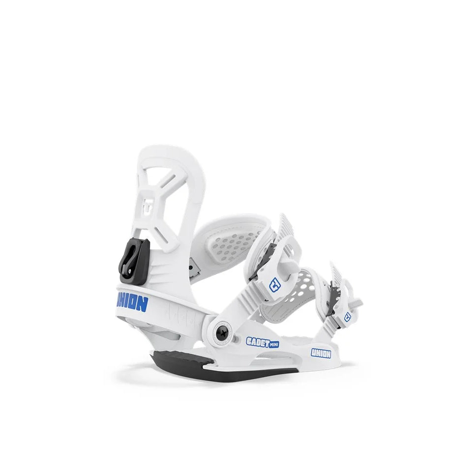 The 2024 Union Cadet Mini White kid's Snowboard binding