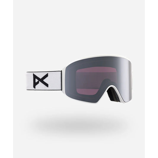 The Anon Low Bridge M4 Cylindrical Goggles, Bonus Lens & MFI Face Mask 2024 in White/ Perceive Sunny Onyx