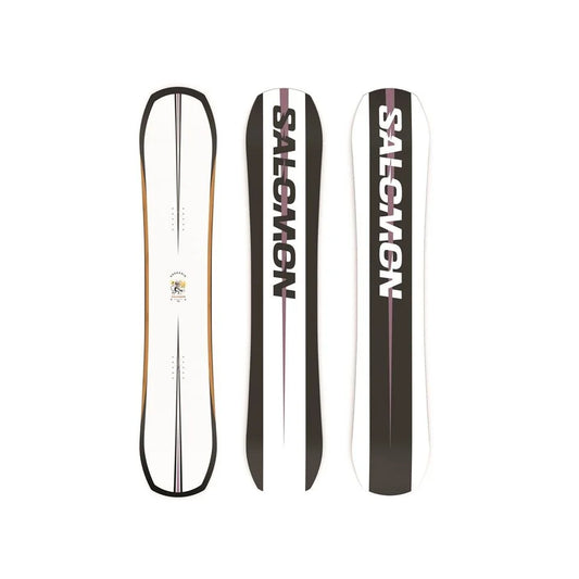 The Salomon Assassin Snowboard 2025 in white with Orange Accents.