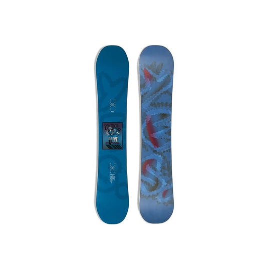 The Yes Typo Snowboard 2025 in blue.