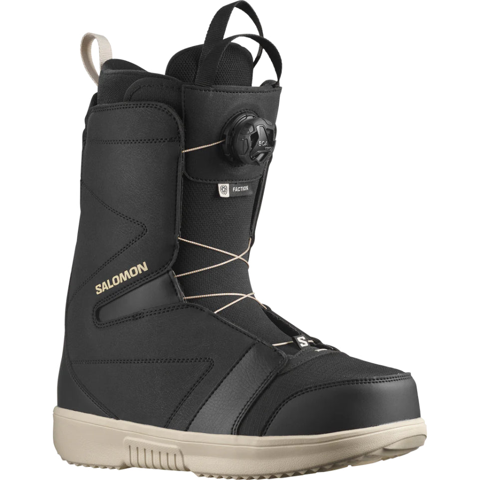 The Salomon Faction Boa Men's Snowboard Boots 2025 in Black/Black/Rainy Day