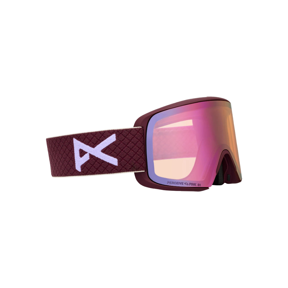 The Anon M6S Goggles, MFI Facemask & Spare Lens 2026 in Deep Cherry, Perceive Cloudy Pink & Perceive Variable Blue