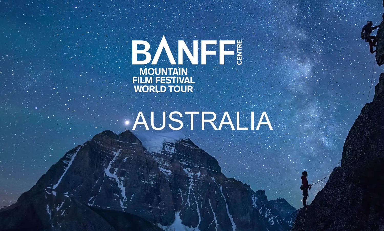 Promotional image for Banff Mountain Film Festival World Tour Australia with mountain and starry sky.