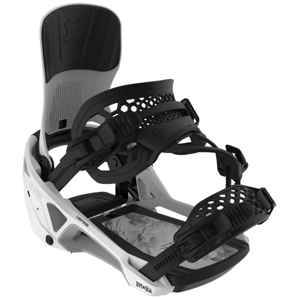 The Bent Metal Lightning Supermatic Men's Snowboard Bindings 2026 in White front