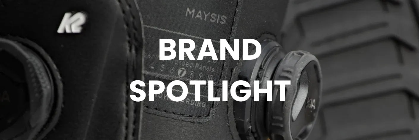 Close-up of a tire with 'Maysis' branding and 'K2' logo, featuring text 'Brand Spotlight'.