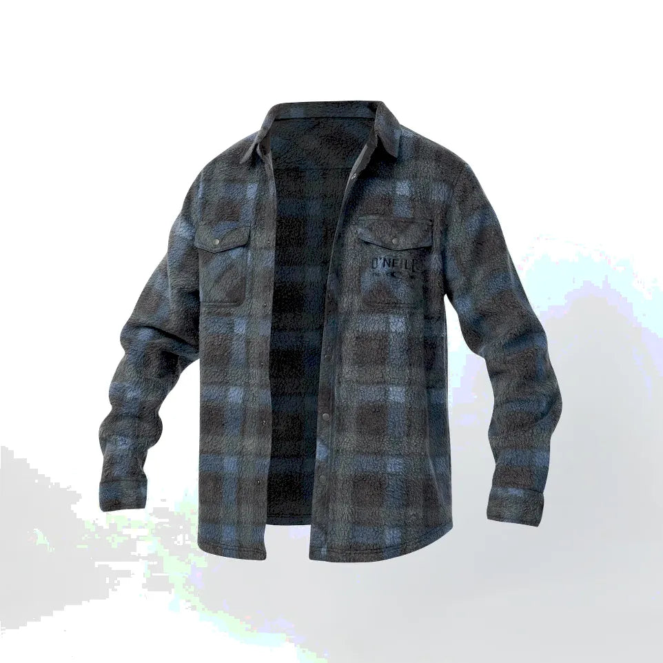 The O'Neill Glacier Plaid High Pile Men's Superfleece Shirt in Dark Slate