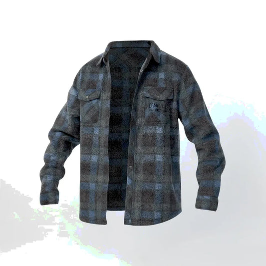 The O'Neill Glacier Plaid High Pile Men's Superfleece Shirt in Dark Slate