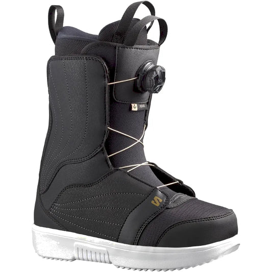 The Salomon Pearl Boa Women's Snowboard Boots 2026 in Black/White/Gold