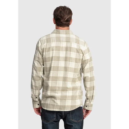 The Volcom Caden Plaid Long Sleeve Shirt 2023 in Dirty White 2